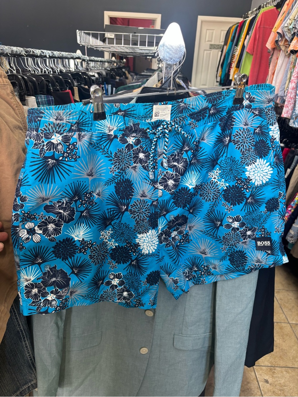Hugo Boss Blue Floral Swim Trunks